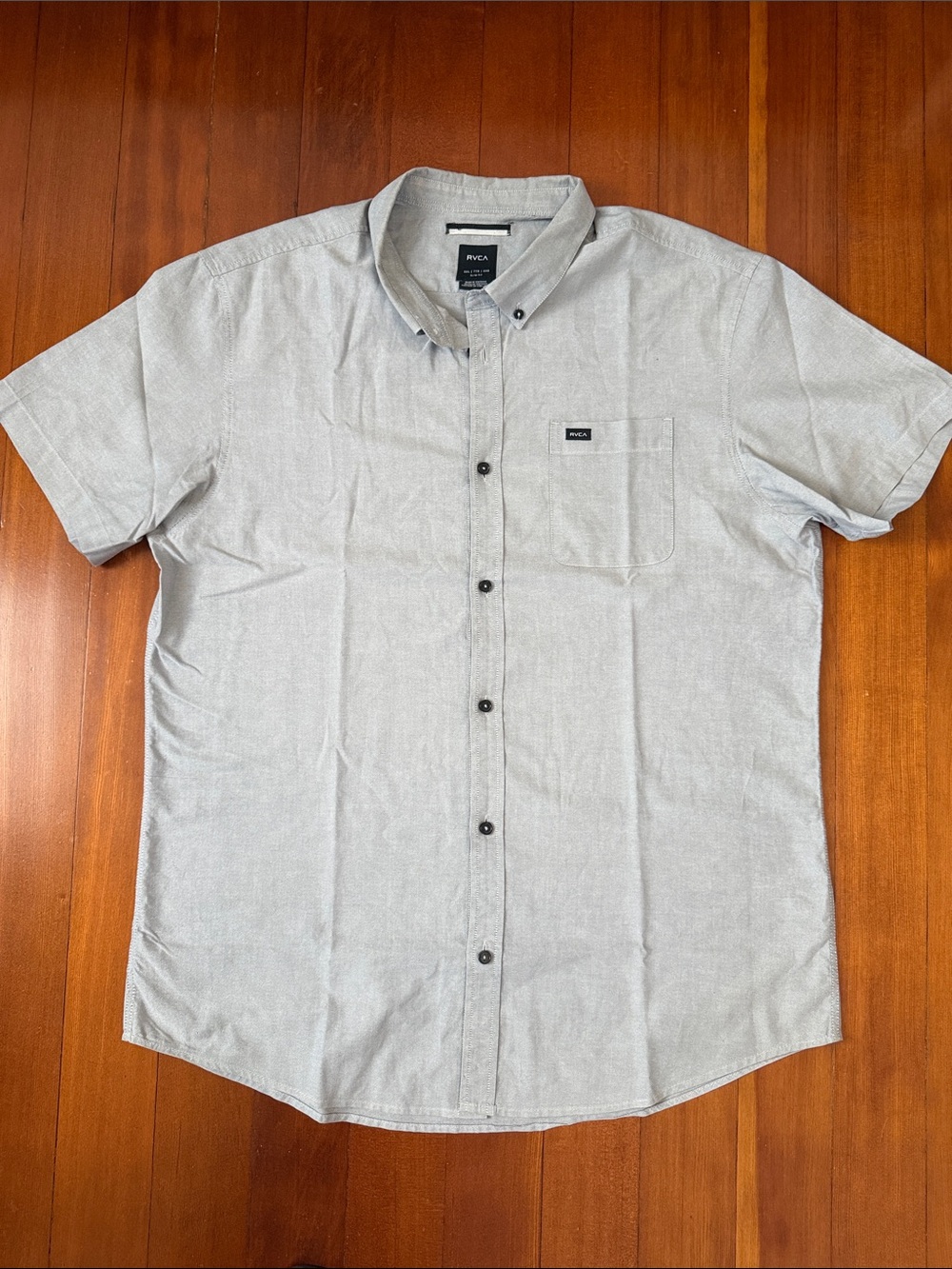RVCA Light Gray Short Sleeve Button-Down Shirt with Chest Pocket